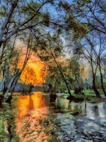 Sunset above the River Black Ornate Wood Framed Art Print with Double Matting by Medeiros, Celito