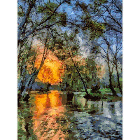 Sunset above the River Black Modern Wood Framed Art Print by Medeiros, Celito