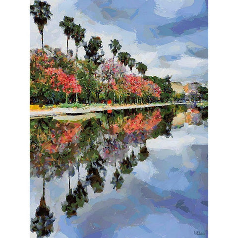 Mirrored Palm Trees Gold Ornate Wood Framed Art Print with Double Matting by Medeiros, Celito