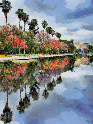 Mirrored Palm Trees Black Ornate Wood Framed Art Print with Double Matting by Medeiros, Celito