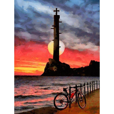 Old Lighthouse with a Cross I White Modern Wood Framed Art Print by Medeiros, Celito