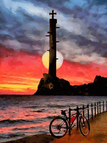 Old Lighthouse with a Cross I White Modern Wood Framed Art Print with Double Matting by Medeiros, Celito