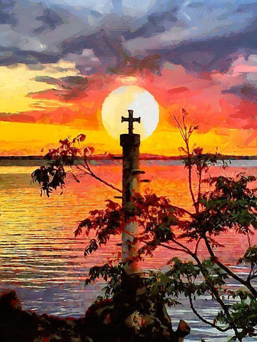 Old Lighthouse with a Cross II Black Ornate Wood Framed Art Print with Double Matting by Medeiros, Celito