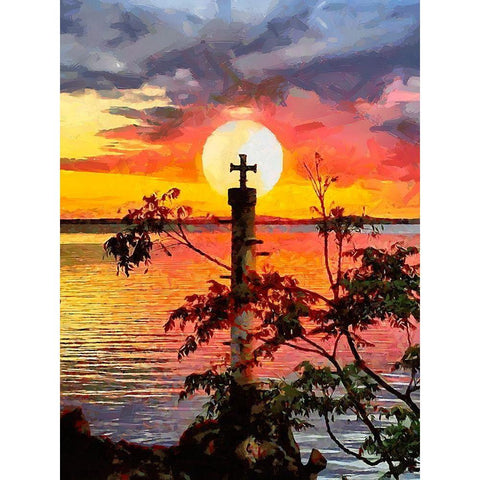 Old Lighthouse with a Cross II Black Modern Wood Framed Art Print with Double Matting by Medeiros, Celito