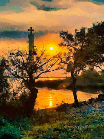 Old Lighthouse with a Cross III White Modern Wood Framed Art Print with Double Matting by Medeiros, Celito