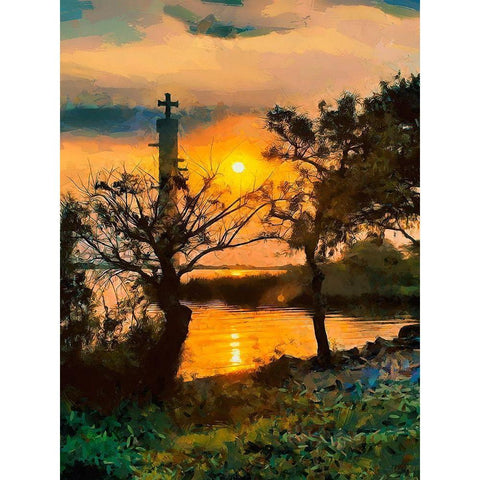 Old Lighthouse with a Cross III Black Modern Wood Framed Art Print with Double Matting by Medeiros, Celito