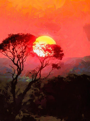 Sunset behind the Tree I Black Ornate Wood Framed Art Print with Double Matting by Medeiros, Celito