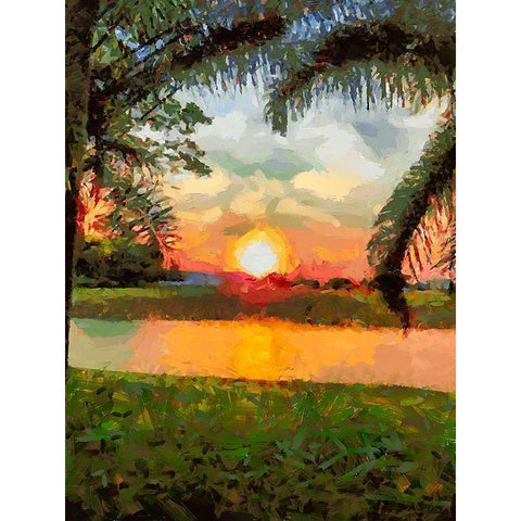 Sunset behind the Tree III Black Modern Wood Framed Art Print with Double Matting by Medeiros, Celito