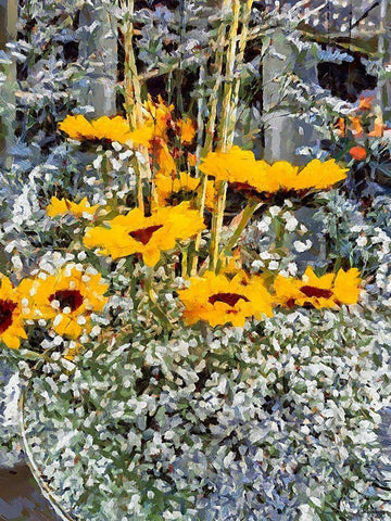 Yellow and White Flowers White Modern Wood Framed Art Print with Double Matting by Medeiros, Celito