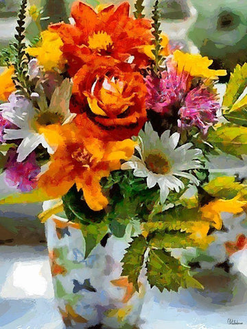 Bouquet of Flowers White Modern Wood Framed Art Print with Double Matting by Medeiros, Celito