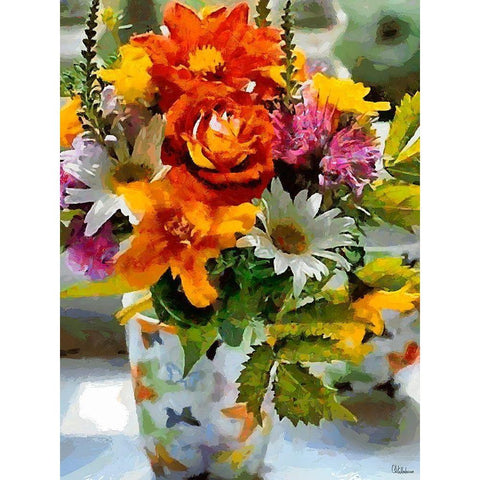 Bouquet of Flowers White Modern Wood Framed Art Print by Medeiros, Celito