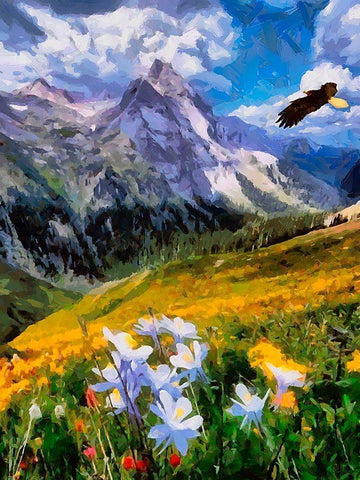 Eagle above the Mountains White Modern Wood Framed Art Print with Double Matting by Medeiros, Celito