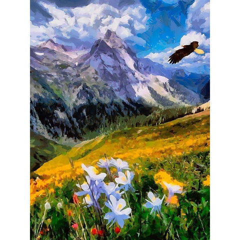 Eagle above the Mountains Gold Ornate Wood Framed Art Print with Double Matting by Medeiros, Celito