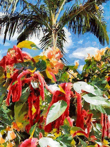 Tropical Flowers with a Palm Black Ornate Wood Framed Art Print with Double Matting by Medeiros, Celito