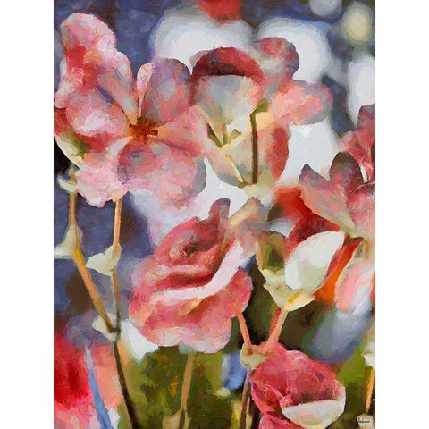 Pink Flowers Gold Ornate Wood Framed Art Print with Double Matting by Medeiros, Celito