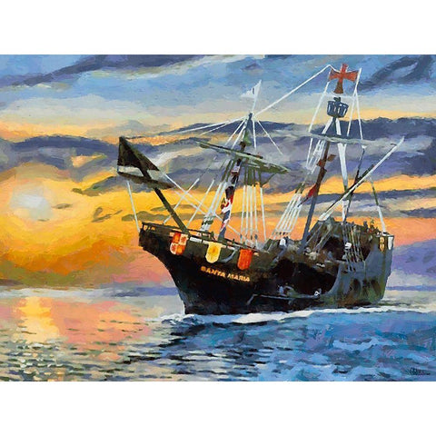 Boat Santa Maria V Black Modern Wood Framed Art Print with Double Matting by Medeiros, Celito