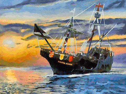 Boat Santa Maria V White Modern Wood Framed Art Print with Double Matting by Medeiros, Celito