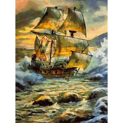 Boat Santa Maria VI Gold Ornate Wood Framed Art Print with Double Matting by Medeiros, Celito