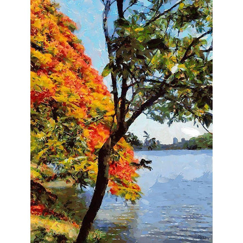 Flowering Tree near the Lake White Modern Wood Framed Art Print by Medeiros, Celito