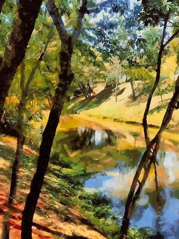 Slowly River White Modern Wood Framed Art Print with Double Matting by Medeiros, Celito