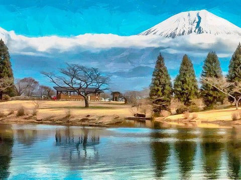 Volcano over the Lake II White Modern Wood Framed Art Print with Double Matting by Medeiros, Celito