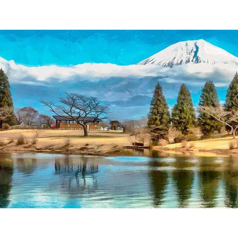 Volcano over the Lake II White Modern Wood Framed Art Print by Medeiros, Celito