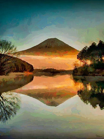 Mirroring Volcano Black Ornate Wood Framed Art Print with Double Matting by Medeiros, Celito