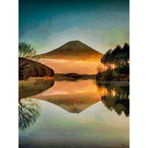 Mirroring Volcano Black Modern Wood Framed Art Print with Double Matting by Medeiros, Celito