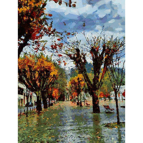 Windy Autumn Black Modern Wood Framed Art Print with Double Matting by Medeiros, Celito