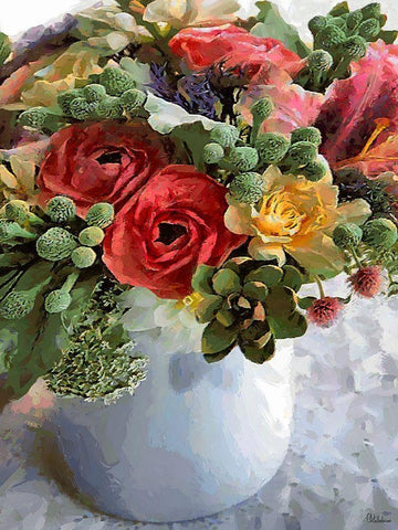Flowers in White Vase White Modern Wood Framed Art Print with Double Matting by Medeiros, Celito