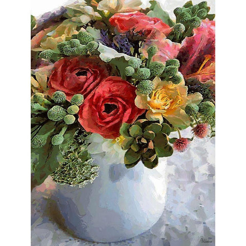 Flowers in White Vase Black Modern Wood Framed Art Print by Medeiros, Celito