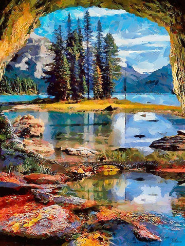 Tree Island in National Park White Modern Wood Framed Art Print with Double Matting by Medeiros, Celito