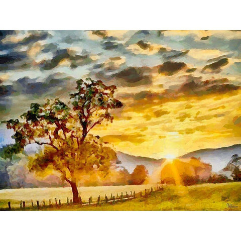Sunset above the Road Gold Ornate Wood Framed Art Print with Double Matting by Medeiros, Celito