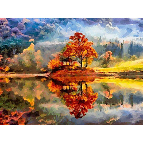 Watterfall with yellow Flower Black Modern Wood Framed Art Print with Double Matting by Medeiros, Celito