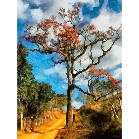 House with a Pink Tree II White Modern Wood Framed Art Print by Medeiros, Celito