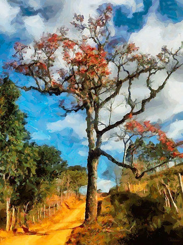 House with a Pink Tree II Black Ornate Wood Framed Art Print with Double Matting by Medeiros, Celito