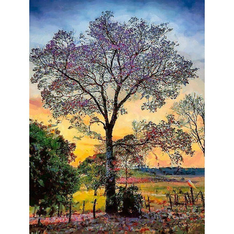 Pink Flowering Tree II White Modern Wood Framed Art Print by Medeiros, Celito