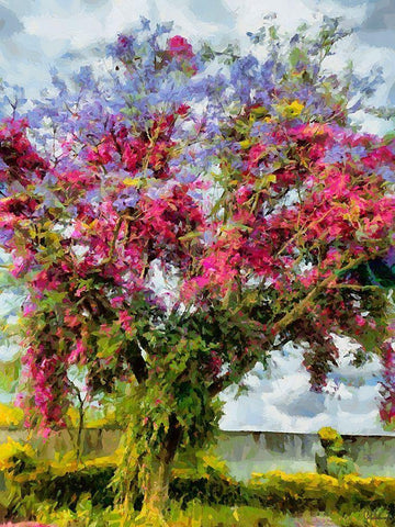 Purple Flowering Tree Black Ornate Wood Framed Art Print with Double Matting by Medeiros, Celito