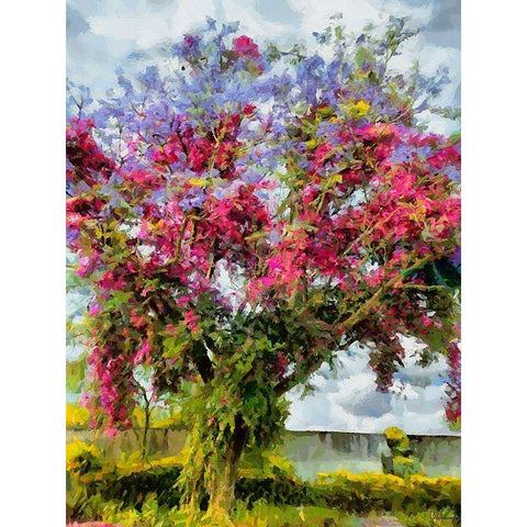 Purple Flowering Tree Black Modern Wood Framed Art Print by Medeiros, Celito