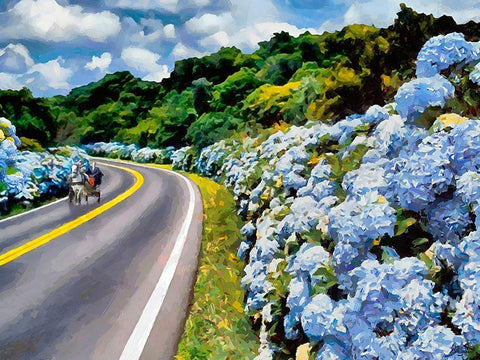 Paradise on Earth Black Ornate Wood Framed Art Print with Double Matting by Medeiros, Celito