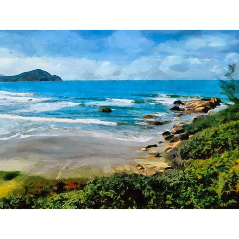 Rocks on the Tropical Beach White Modern Wood Framed Art Print by Medeiros, Celito