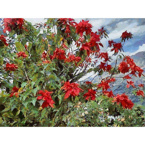 Red Bush White Modern Wood Framed Art Print by Medeiros, Celito