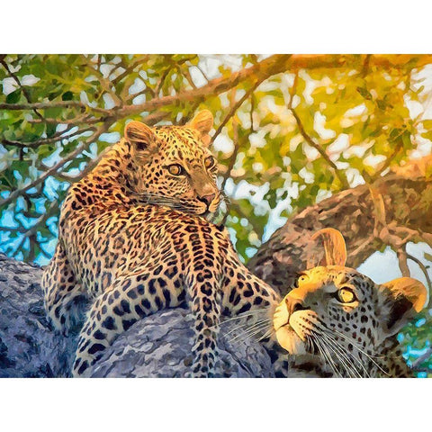 Two Leopards Gold Ornate Wood Framed Art Print with Double Matting by Medeiros, Celito