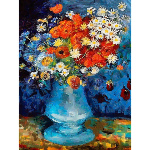 Vase with Flowers on blue Background Gold Ornate Wood Framed Art Print with Double Matting by Medeiros, Celito