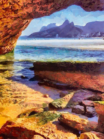 Rocks in the Sea Black Ornate Wood Framed Art Print with Double Matting by Medeiros, Celito