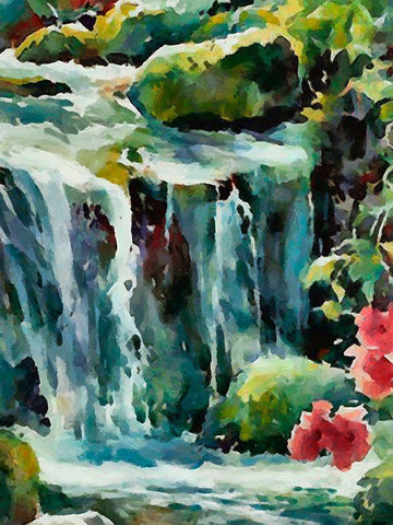 Watterfall with Rocks Black Ornate Wood Framed Art Print with Double Matting by Medeiros, Celito