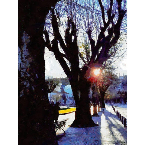 Sunrise in the Alley Black Modern Wood Framed Art Print with Double Matting by Medeiros, Celito