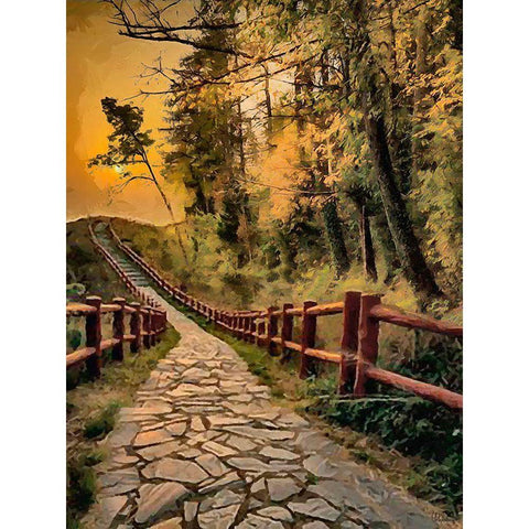 Sidewalk with Wooden Railings Gold Ornate Wood Framed Art Print with Double Matting by Medeiros, Celito