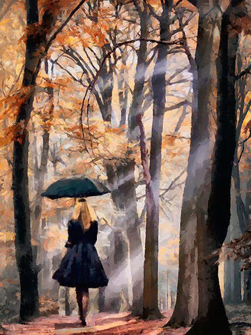 Lady with Black Umbrella White Modern Wood Framed Art Print with Double Matting by Medeiros, Celito