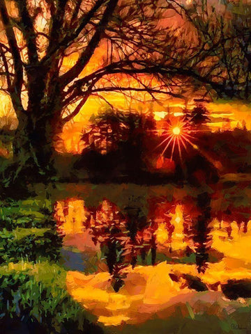 Sunset above the Lake White Modern Wood Framed Art Print with Double Matting by Medeiros, Celito